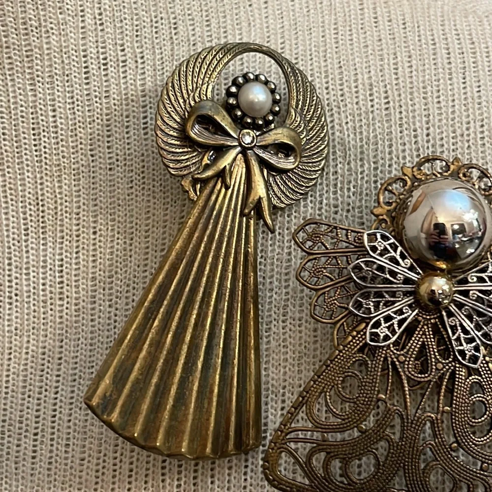 Vintage Brass Multi Metal Angel Brooch Set